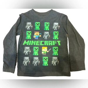 Minecraft Boys Long Sleeve Graphic Tee Creeper Skeleton Steve Design Size XS 5–6